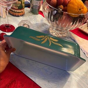 Rare Vintage Pyrex White and Teal Baking Dish 575 B 2 QT.